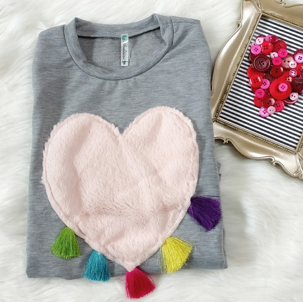 NWT boutique Heart and Tassel top